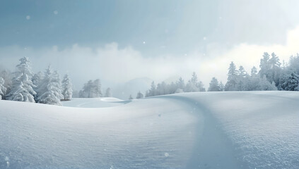 Winter Landscape Snowy Trees Gentle Slope Soft Light Peaceful Atmosphere