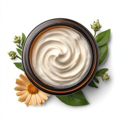 Swirled Cream in Amber Jar with Flowers