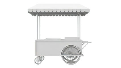 White Food Cart with Canopy and Wheels