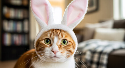 Playful Pet Portrait of Cat Dressed as a Bunny