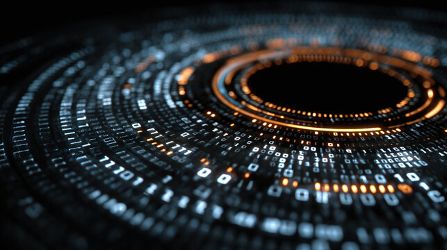 An abstract data visualization with digital binary code arranged in concentric circles - Powered by Adobe