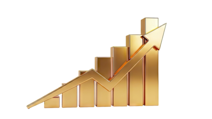 Golden Bar Chart with Upward Arrow