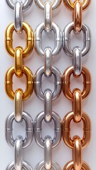 Metal chains in gold, silver, bronze