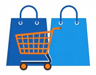 Shopping cart icon with blue bags