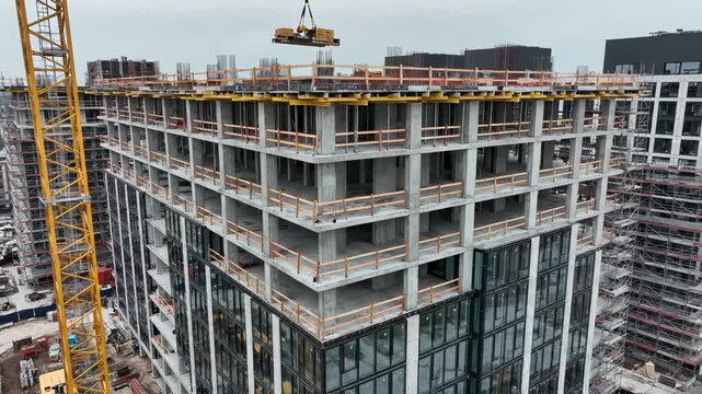 Construction site with highrise building under development