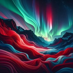 Stunning digital art piece depicts colorful aurora borealis over a mountainscape