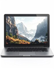 Open laptop displaying mountain landscape