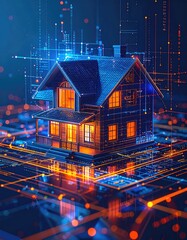House illuminated by digital network
