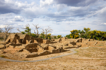 Ancient Ancestral Puebloan Ruins at Aztec Ruins National Monument in autumn, New Mexico