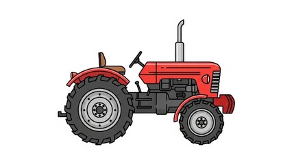 Obraz premium Vintage Red Tractor Illustration - Agricultural Vehicle Side View