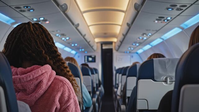 Person seated in airplane cabin