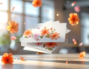 Floating cards with floral designs