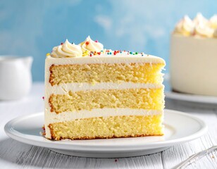 Yellow cake slice with white frosting