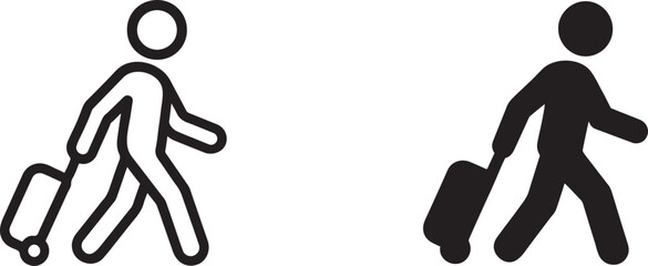 Person traveling with suitcase icon silhouette vector for tourism, trip, journey and travel design.