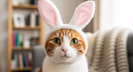Playful Pet Portrait of Cat Dressed as a Bunny