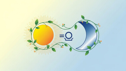 Sun and moon symbolism with leaves and astrology sign harmony and balance concept