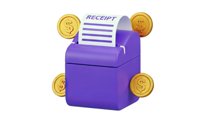 Purple Receipt Printer with Gold Dollar Coins