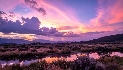 Stunning sunset paints clouds and landscape in vibrant hues