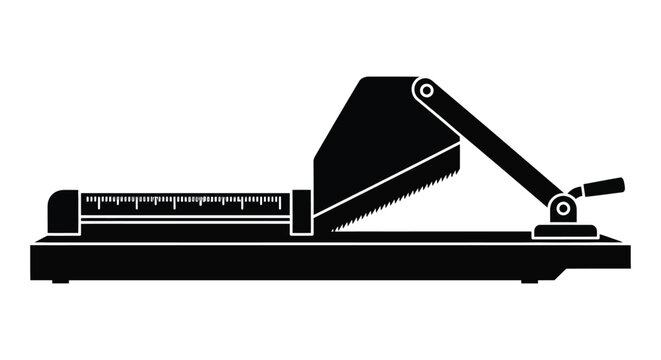 A striking black silhouette of a vintage paper cutter showcasing its mechanical design silhouette