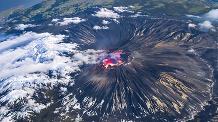 Aerial View of Volcano Erupting with Lava.