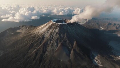 Aerial View of Volcano Erupting with Smoke.