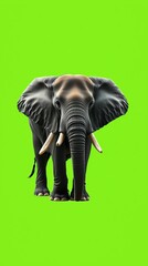 African Elephant Standing on Green Background.