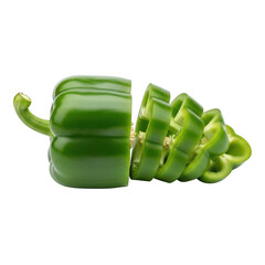 Fresh green bell pepper slices isolated on transparent background