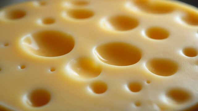 Close Up of Yellow Cheese with Holes on Neutral Background Texture