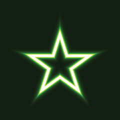 Glowing light green neon star with radiant outline on a dark background