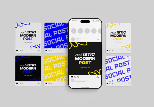 Realstic Social Media Square Post Mockup with Banner