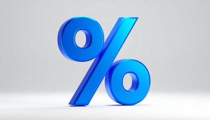 Glossy blue percent symbol on light gray—3D icon of finance, statistics, and modern calculation.