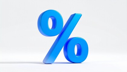 Glossy blue percent symbol on light gray—3D icon of finance, statistics, and modern calculation.