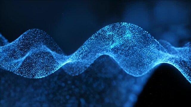 Blue particle wave on black background