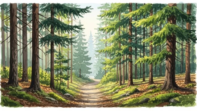 Forest path with tall trees, isolated on transparent background - Powered by Adobe