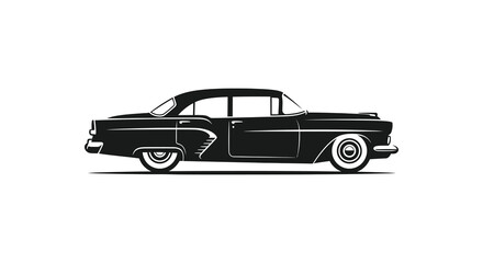 A classic vintage car design featuring a side view and a dark silhouette