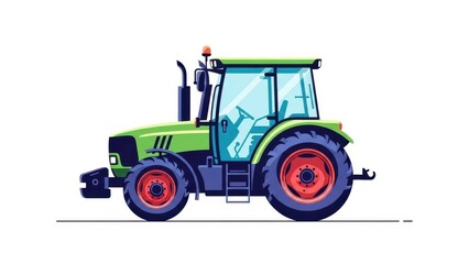 Naklejka premium Green Tractor Illustration - Agricultural Vehicle on White Background