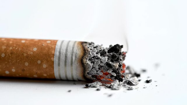 Burning cigarette with ash