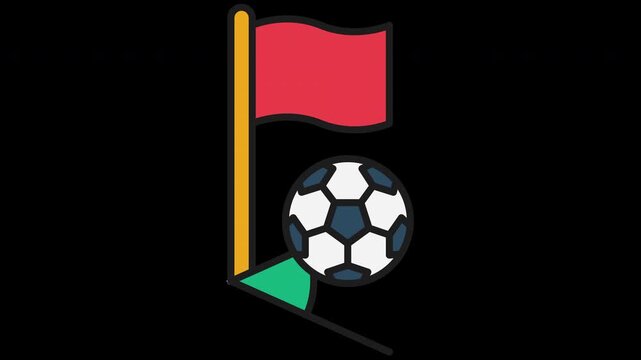 Animated vector icon of a soccer corner kick with flag and ball. Smooth looping motion representing set pieces and match situations in football graphics.