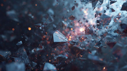 A captivating abstract composition of shattered ice and fiery embers, the image evokes a sense of both destruction and creation