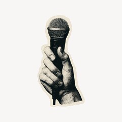 Vintage hand holding microphone illustration.