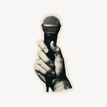 Vintage hand holding microphone illustration.