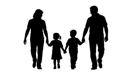 Vector Family Unity Silhouette – Group of Five Walking Hand-in-Hand for Togetherness, Bonding, and Social Connection Design Themes