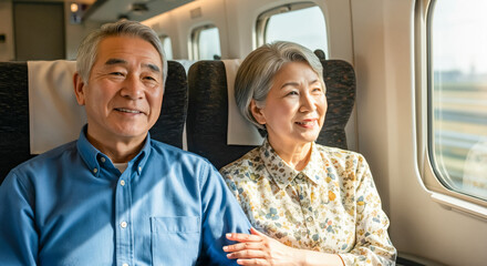 Japanese Senior Couple Traveling by Train