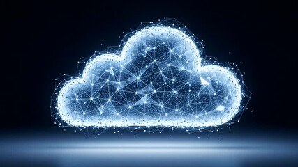 A glowing digital cloud composed of interconnected nodes and lines, symbolizing data storage and connectivity in a tech environment - Powered by Adobe