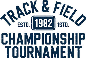 Obraz premium Dark blue track and field championship tournament text with 1982 badge