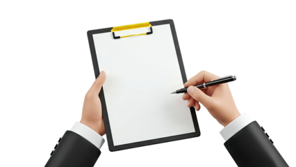 Hands Writing on a Blank Clipboard
