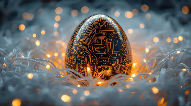 Easter egg with golden electronic circuit pattern
