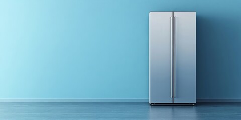 Refrigerator with double doors set against a copy space background, ideal for product display or promotional content, Generative AI