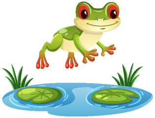 Obraz premium Tree Frog Leaping Over Pond with Lily Pads