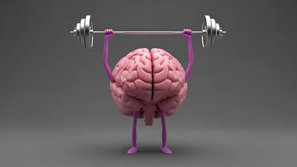Cartoon brain character lifting a heavy barbell, symbolizing mental strength and cognitive fitness